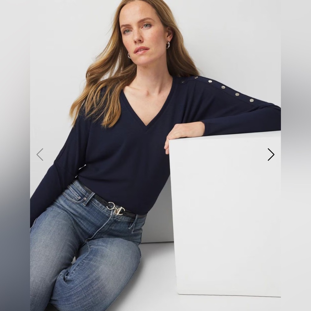 White House Black Market Snap Detail Dolman Sleeve Top SZ Medium Officer Blue
